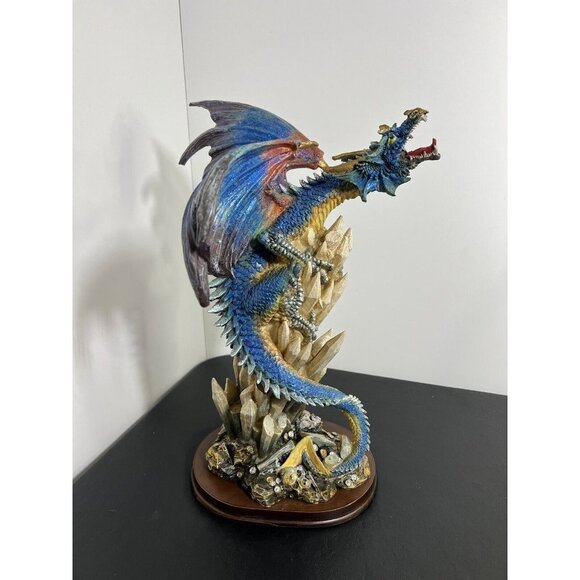 Magic Mystical Blue Dragon Climbing on Crystal Rock Collectible 14" Figurine - Picture 4 of 16